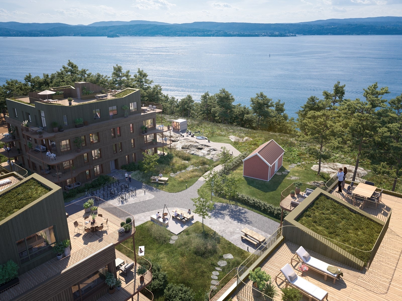 Boligene her ligger høyt og fritt, med storslått utsikt over Oslofjorden. SVA Nesodden er et sted hvor man finner balanse, opplever ro og gleder seg over naturen Galleribilde