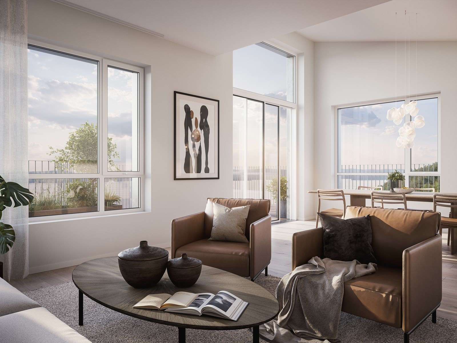 Store vindusflater med fantastiske lysinnfall, sammen med store balkonger og terrasser gjør dette boligprosjektet helt unikt. Naturen trekkes rett inn i leiligheten! Galleribilde