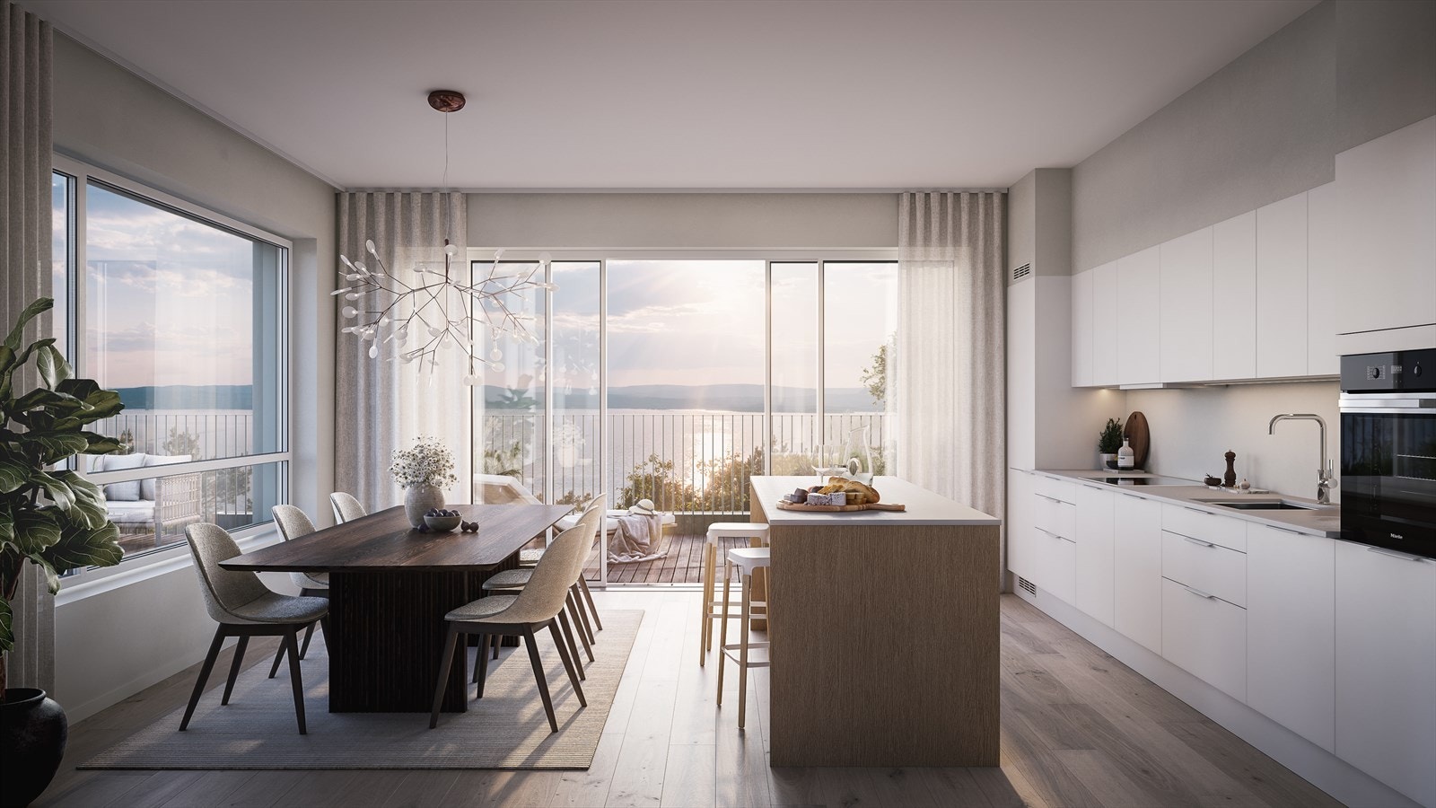 Kjøkkeninnredning leveres fra HTH med hvitevarer fra Miele som standard. Stilen på kjøkkenet er avhengig av hvilket fargekonsept du velger. Galleribilde