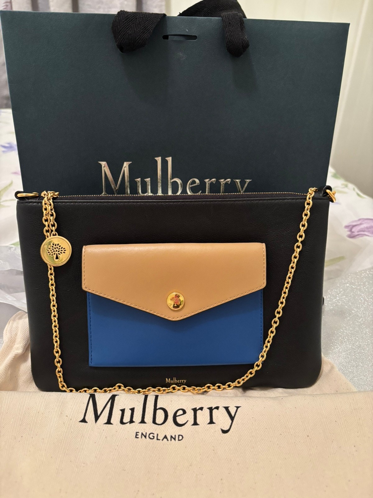 Mulberry Press Stud Zip Pouch with Chain Strap in Multicolour