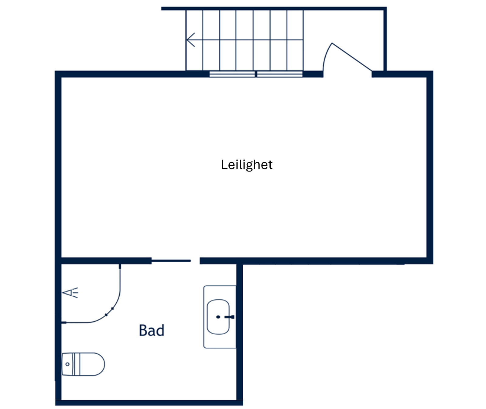 Studioleilighet er totalt 18.4m2. Leilighet er 5.4x2.6 m2. Badet er 2.2x2 m2. Galleribilde