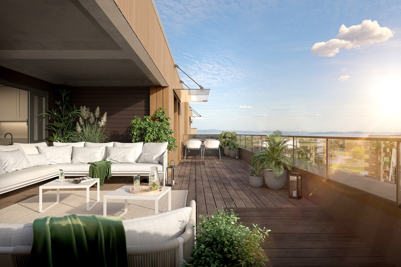 Noen av leilighetene får flotte takterrasser med gode solforhold og fantastisk utsikt. Illustrasjon, avvik vil forekomme. Galleribilde