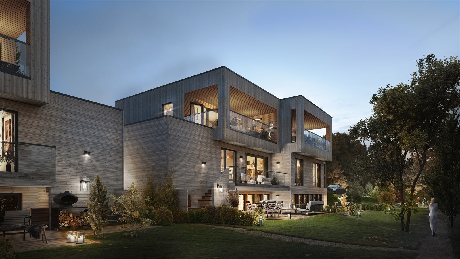 Hagebilde fra hus (B), C og D (illustrasjon) Galleribilde