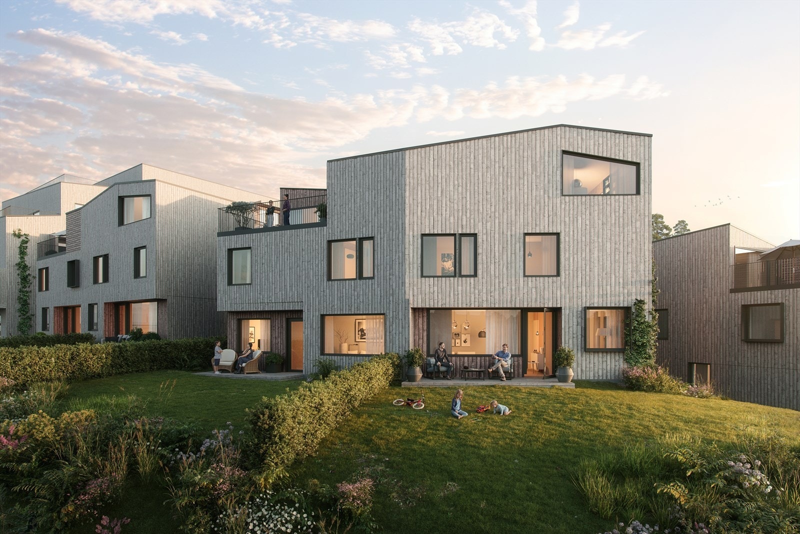 I Rotneshagen får du fine uteplasser på flere nivåer. Boligene har hagedel mot syd med fine solforhold. Galleribilde