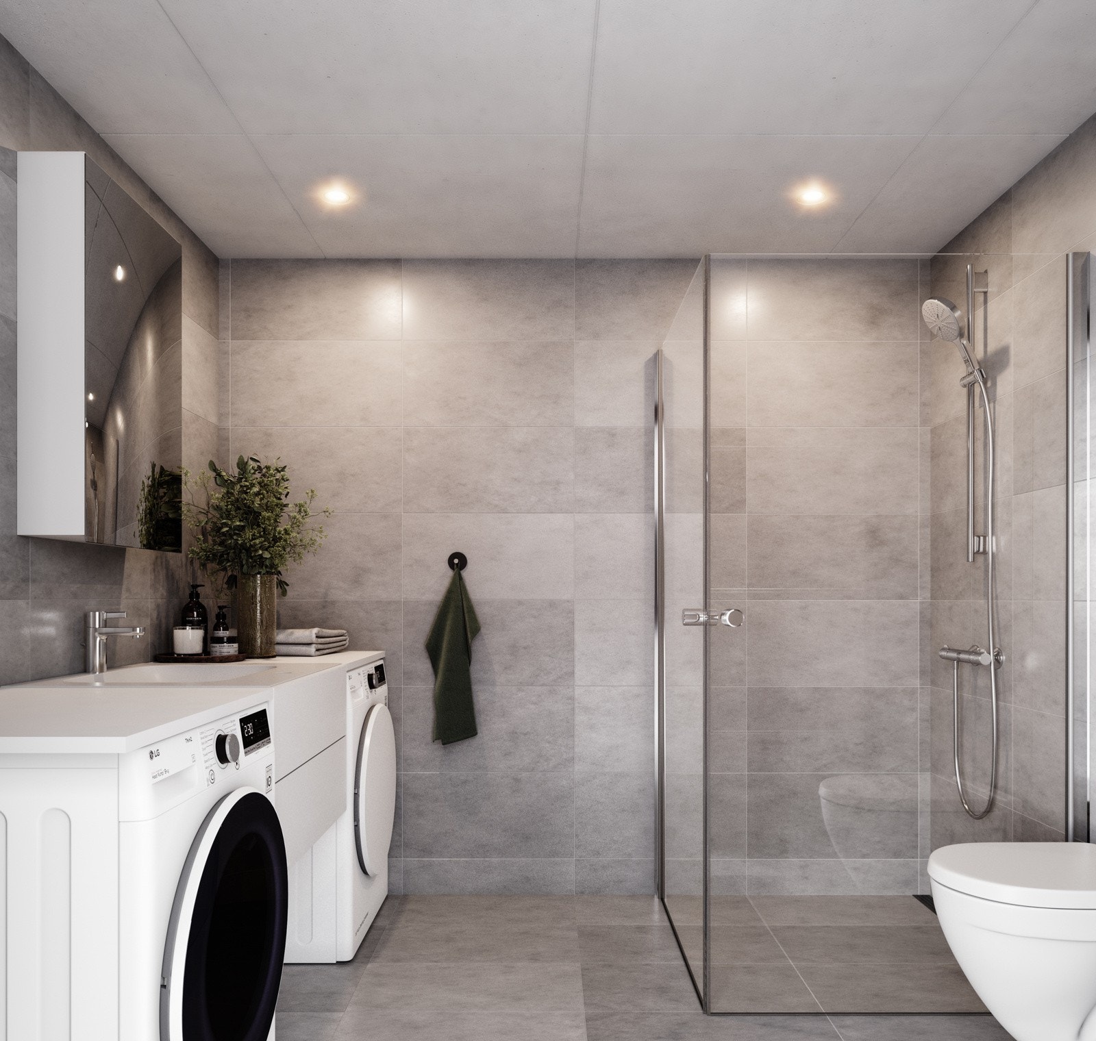 Lekre baderom med plass til vaskemaskin og tørketrommel. Galleribilde