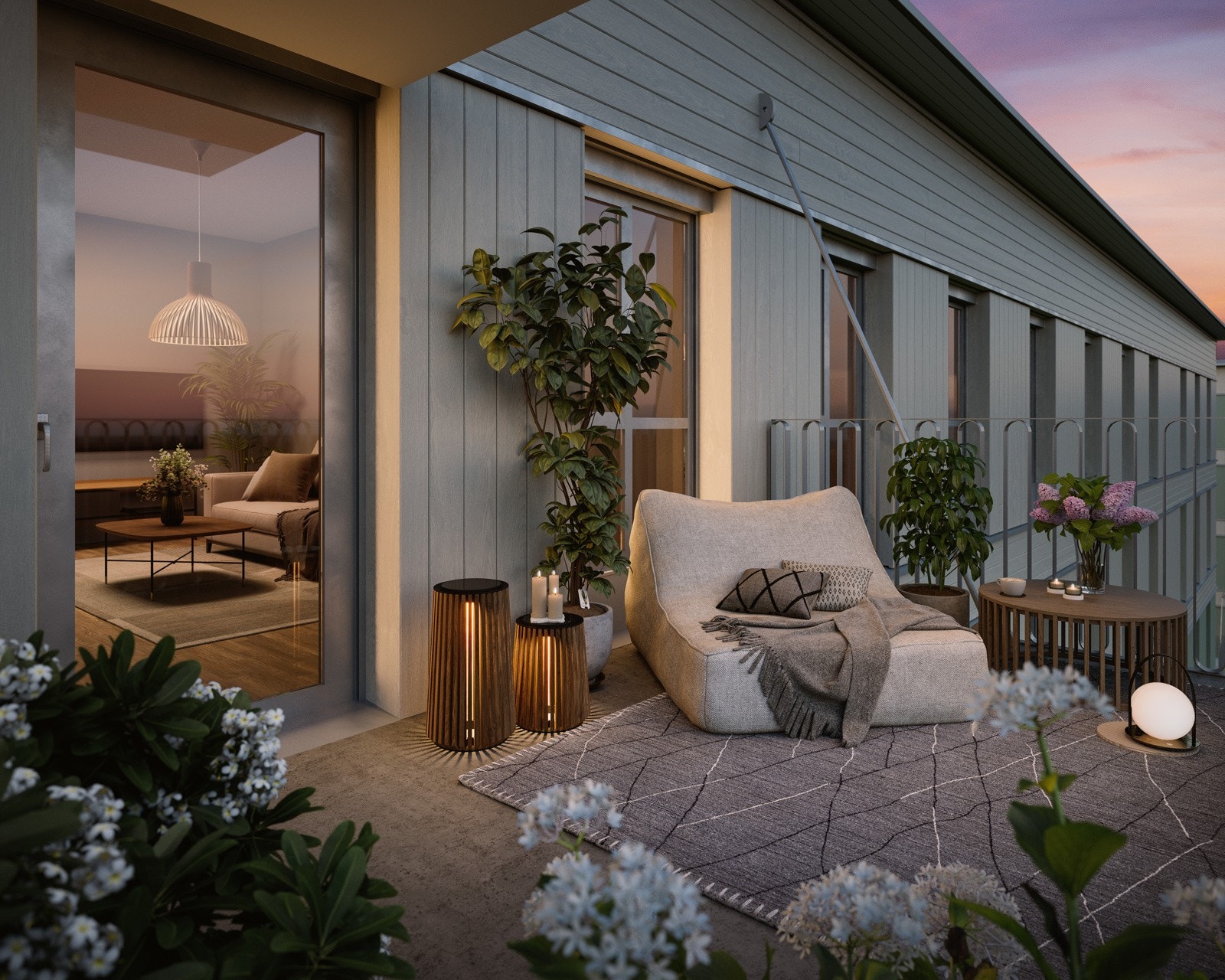 Alle leilighetene får fine private uteplasser. Galleribilde