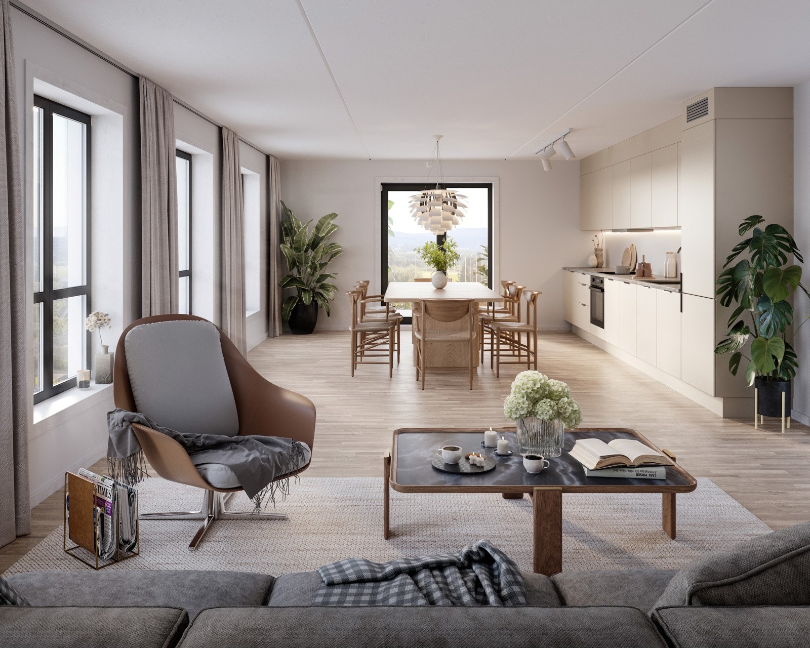 Kjøkken leveres med alle hvitevarer integrert. Galleribilde