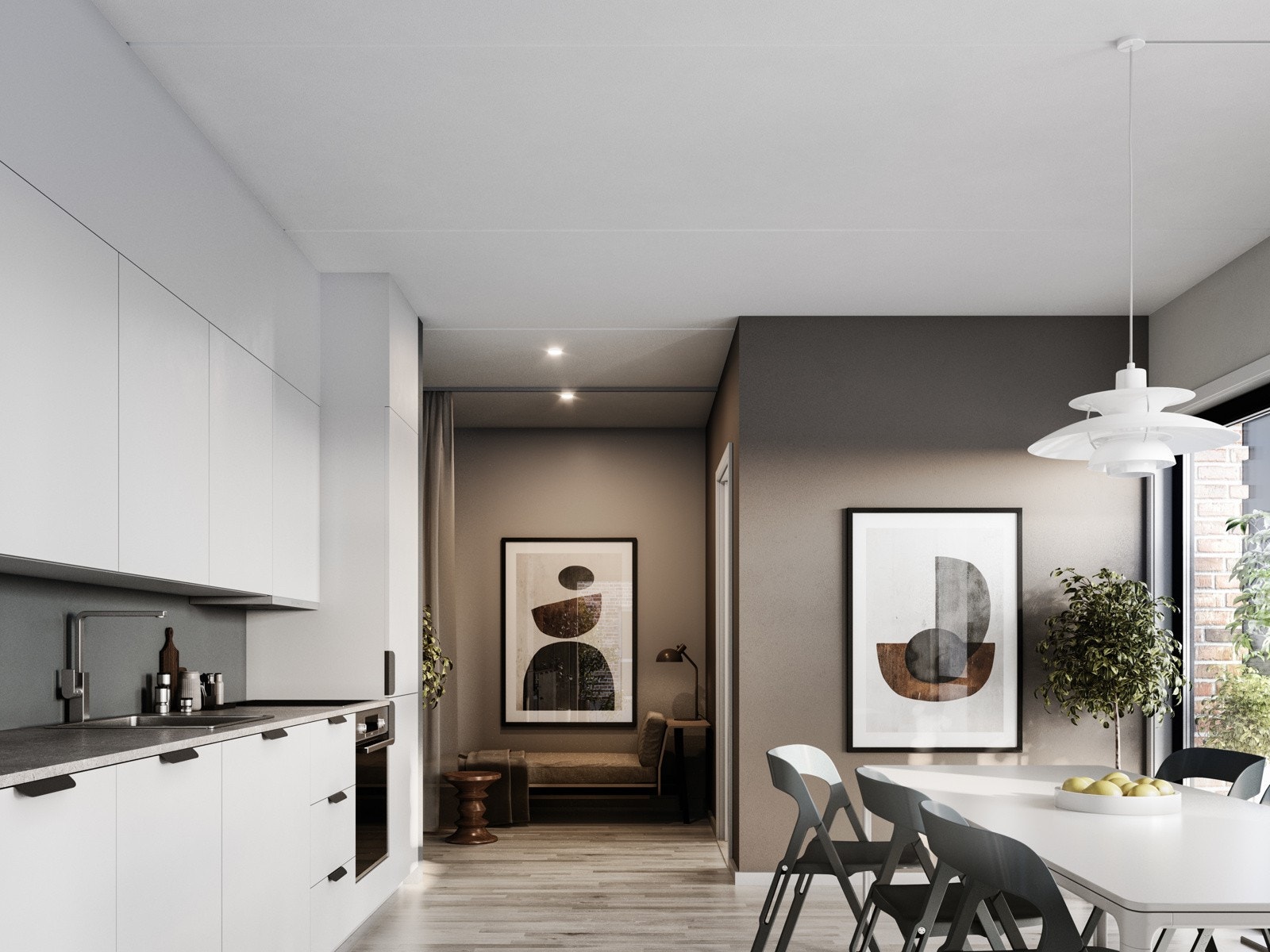 Beboerne får tilgang til en fellesstue med mulighet for overnatting. Galleribilde