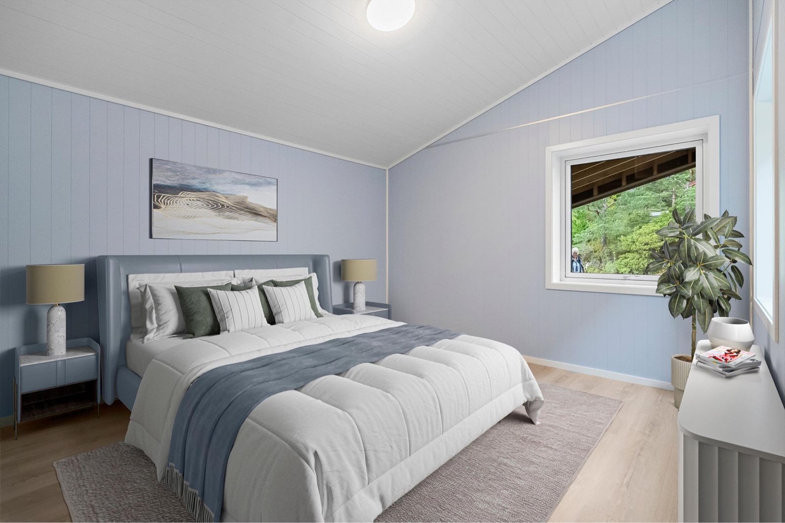 Det er to soverom i bustadane - her er hovudsoverommet Galleribilde