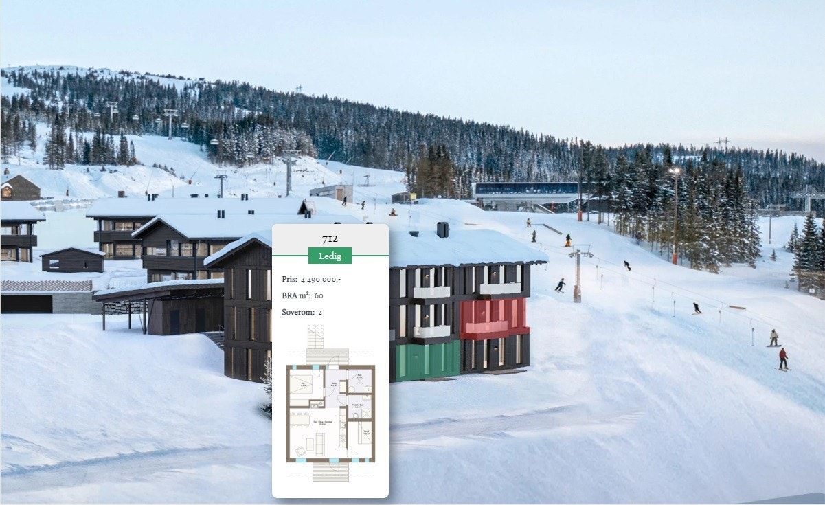 Utklipp fra hjemmeside som viser beliggenhet til leilighet 712. Illustrasjonsbilde og avvik kan forekomme. Galleribilde