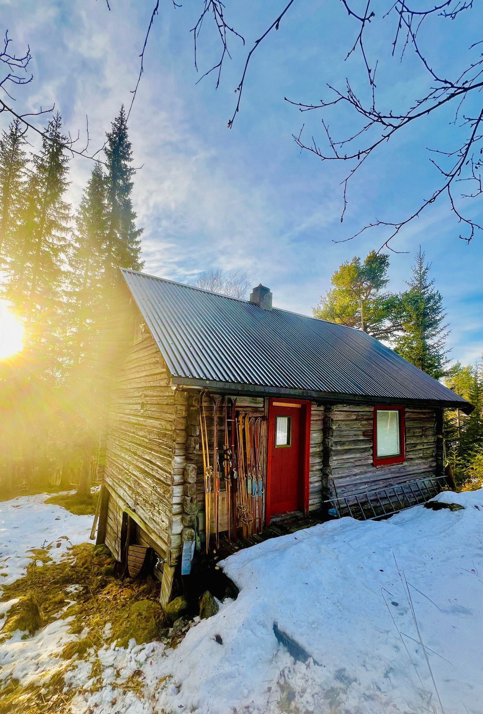 Trivelig tømmerhytte på romslig tomt uten innsyn. Nyere tak og innlagt strøm. Galleribilde