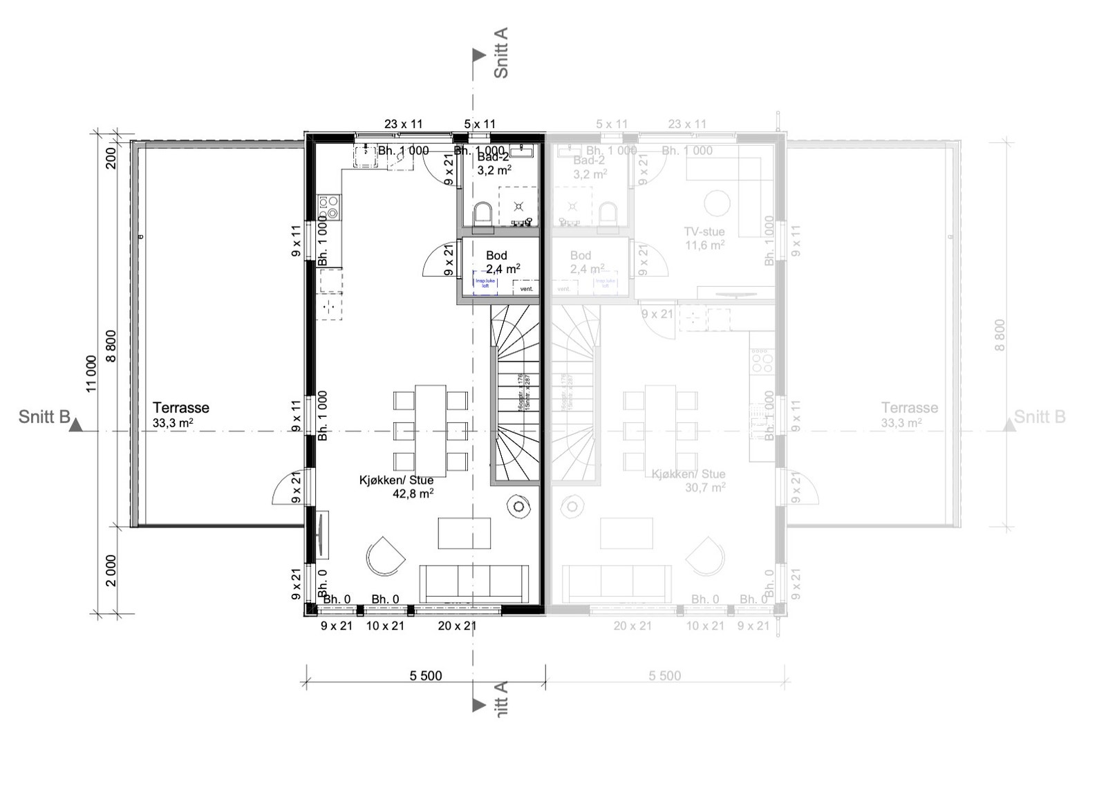 HUS 2 - Planløsning 2.etasje uten TV-stue/ soverom nr.4. Galleribilde
