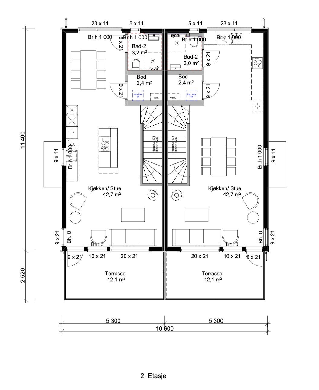HUS 1 - Planløsning 2.etasje uten TV-stue/ soverom nr.4. Galleribilde