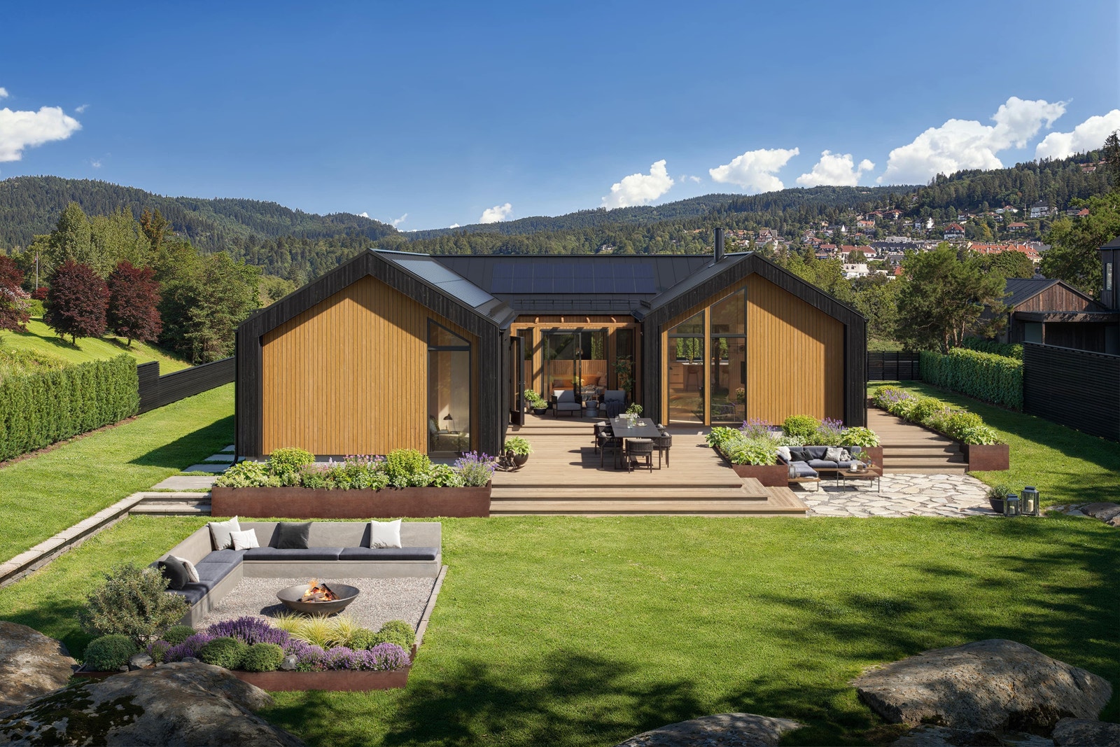 Atriumhus med alt du trenger på ett plan (illustrasjonsbilde) Galleribilde