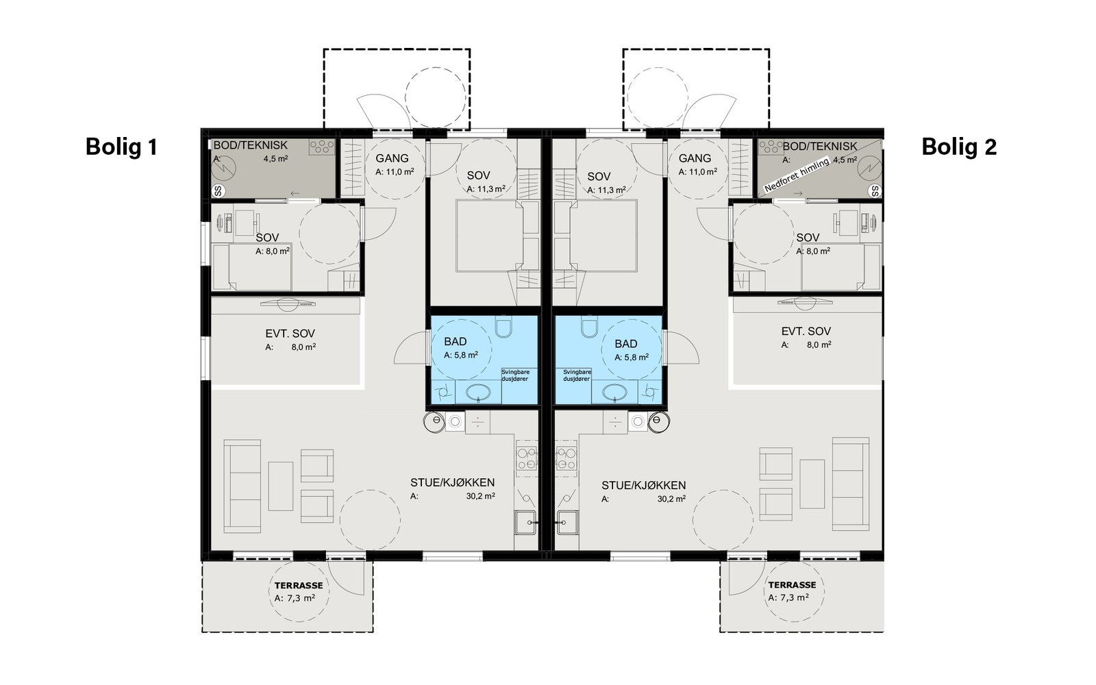 Plantegning av hele tomannsboligen Galleribilde