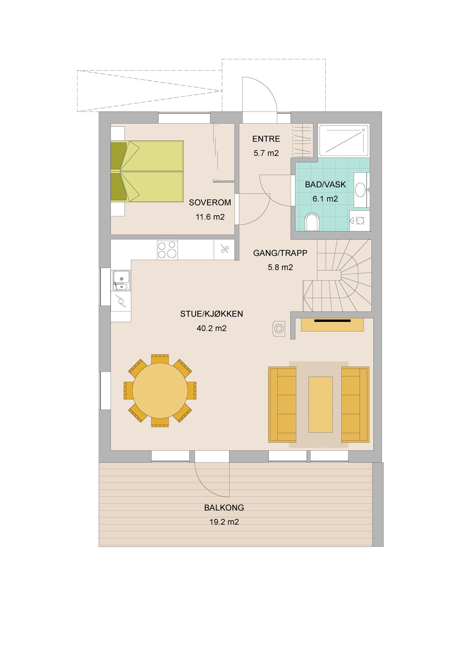 Planløsning leilighet 2, Hovedetasje Galleribilde