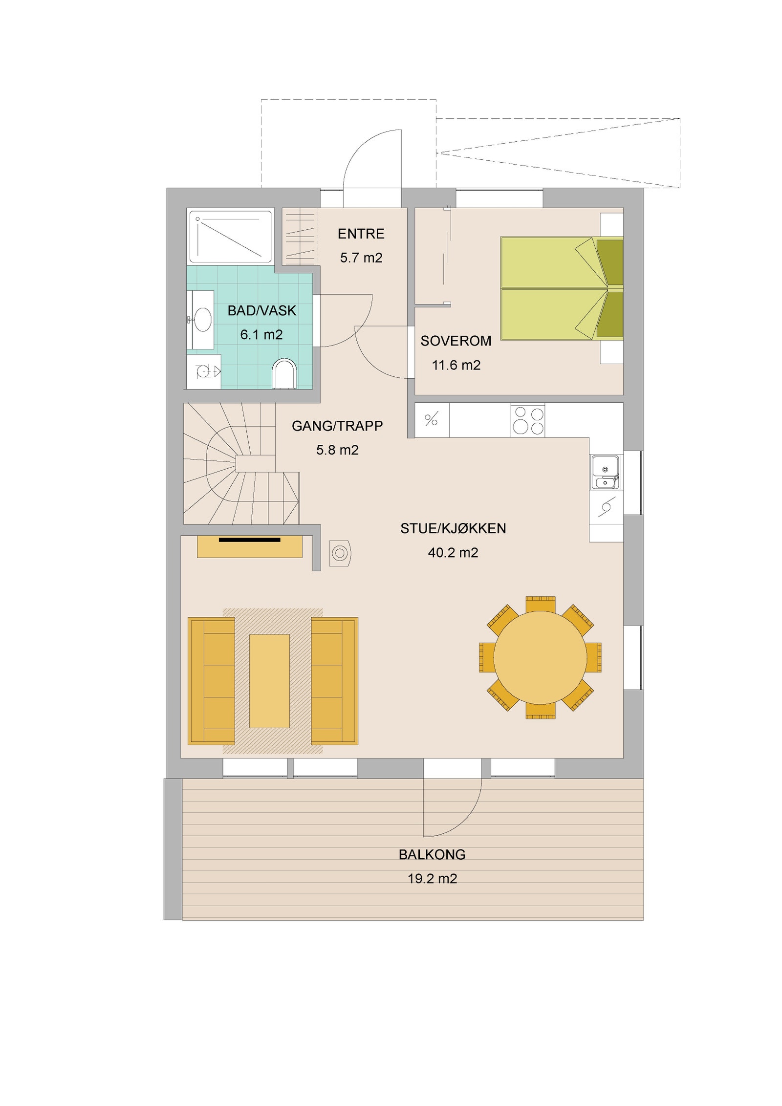 Planløsning leilighet 1, Hovedetasje Galleribilde