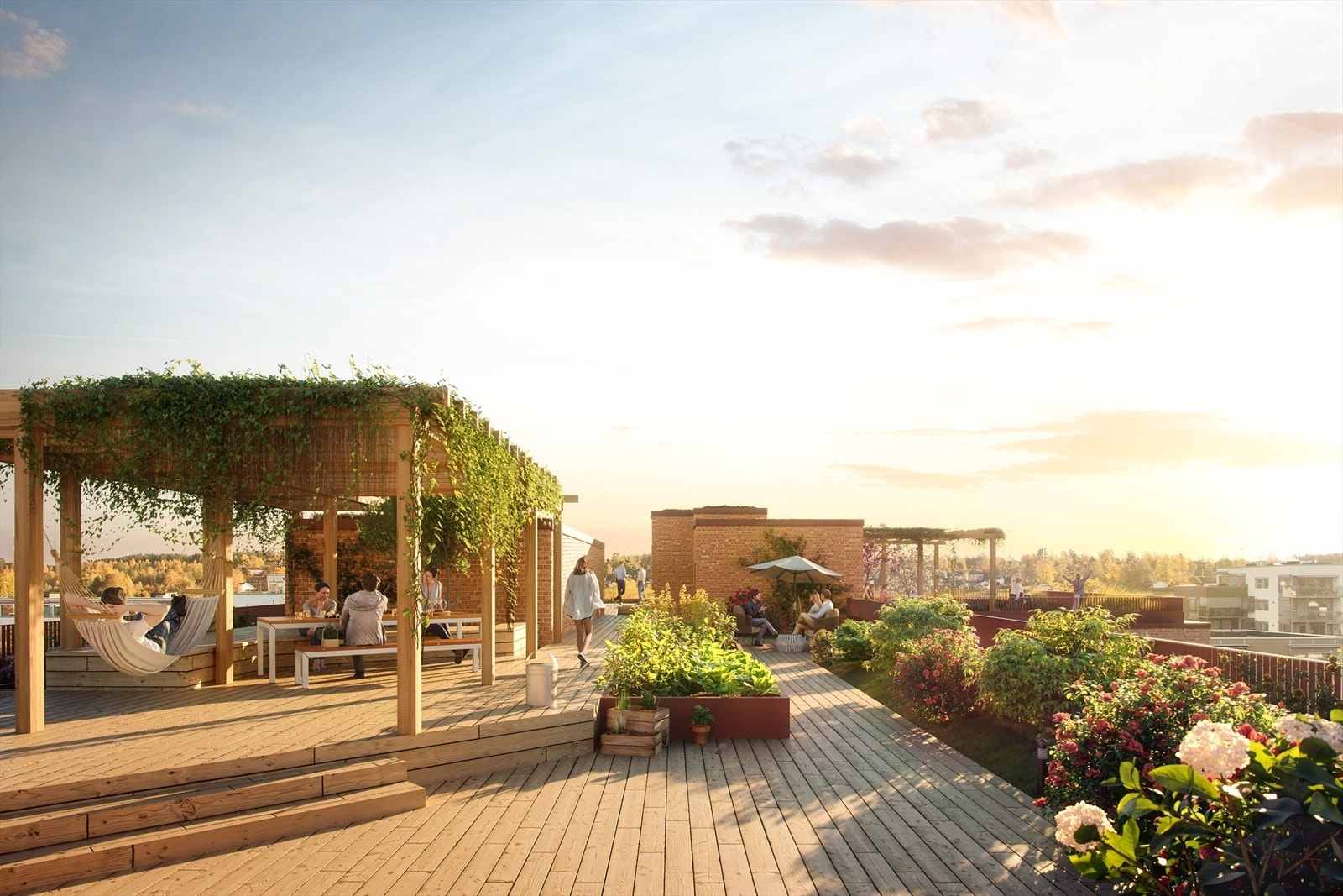 Tilgang til stor felles takterrasse på toppen av nabobygget. Kun ment som illustrasjon. Galleribilde