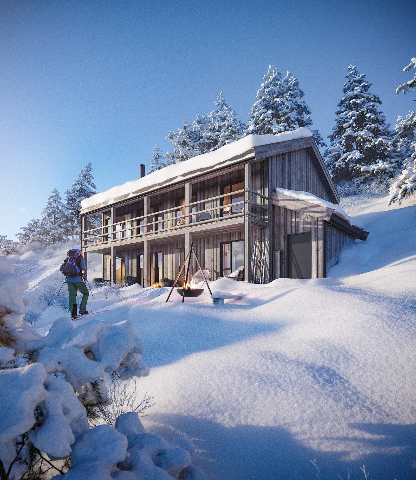 Hyttemodell Furåsen bygges på tomt 12. 4 soverom + alkove, 2 stuer, 2 bad, badstue, romslig entre og skistall. Bygges på tomt 12. Galleribilde