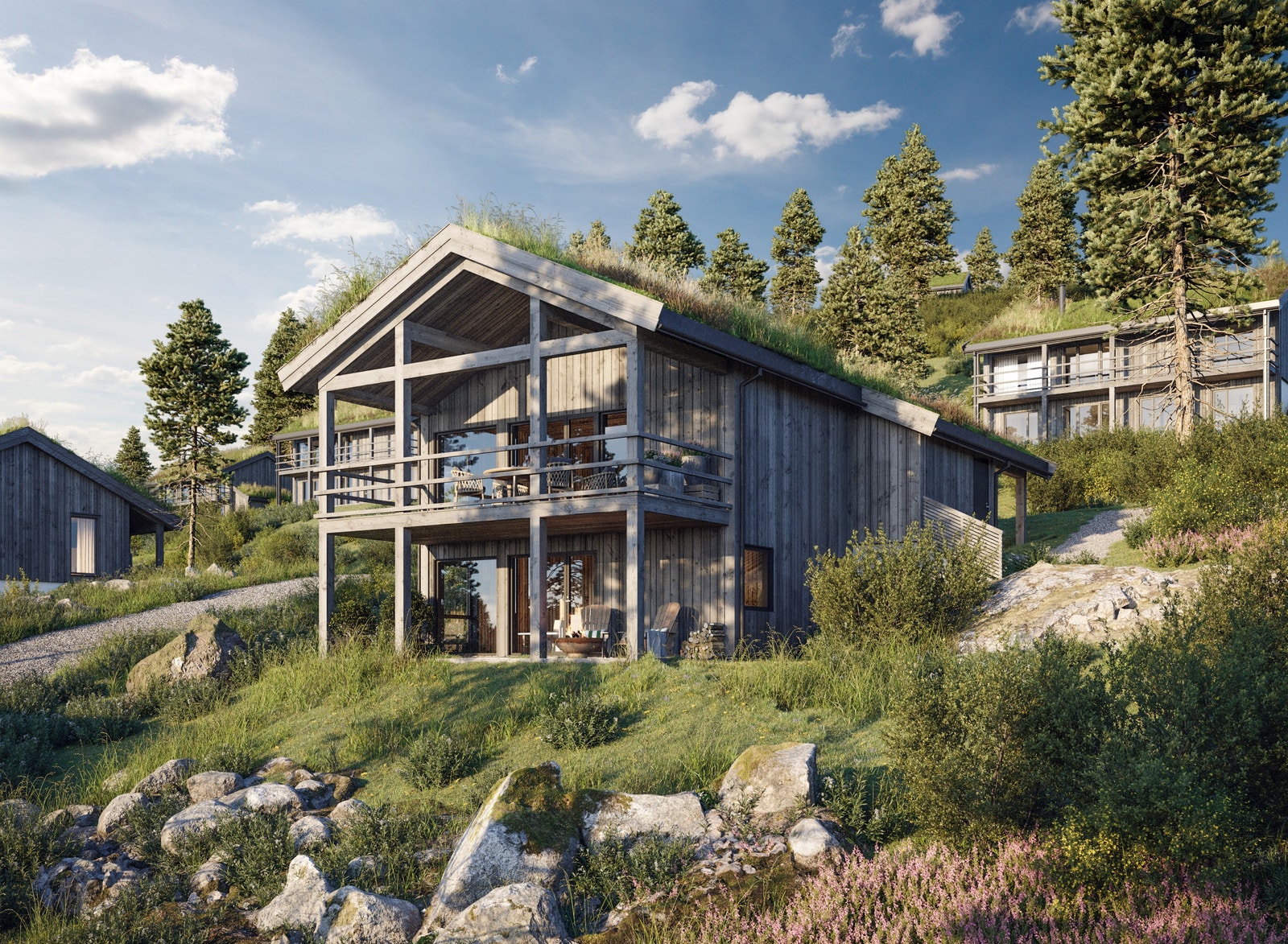 Hyttemodell Solheim, bygges på tomt 1. Svært innholdsrik hytte med alt hele storfamilien trenger. God plass til alle og enkel logistikk med 2 bad, eget wc og eget vaskerom. Galleribilde