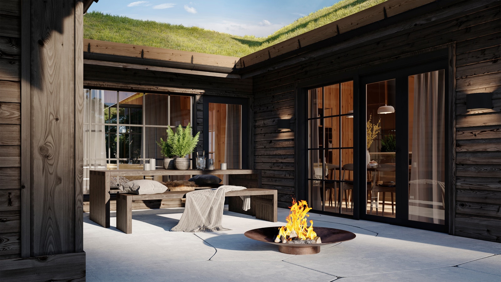 Illustrasjonesfoto terrasse/uteområdet hyttemodell Brendeheia. Galleribilde