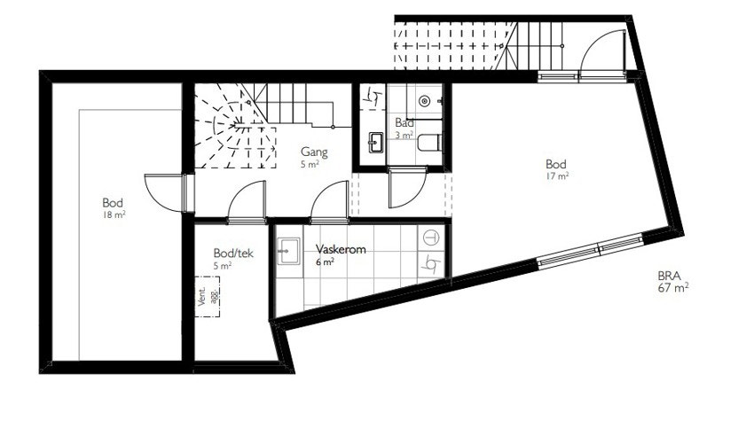 Plantegning Dalsveien 43H - U. etasje. Galleribilde
