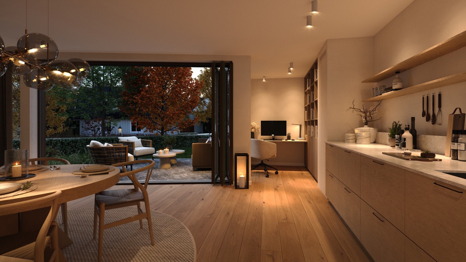 Eksklusivt snekkerbygget kjøkken levert av Bærum Kjøkkensenter AS, med hvitevarer fra Miele. Bildet er fra nr. 43H, der det er kontornisjé innenfor kjøkkenet. Illustrasjon - avvik vil forekomme. Galleribilde