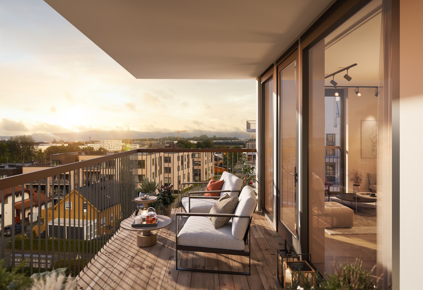 Leiligheten får en romslig og herlig terrasse på hele 9,6 kvm. Illustrasjon av annen leilighet, avvik vil forekomme. Galleribilde