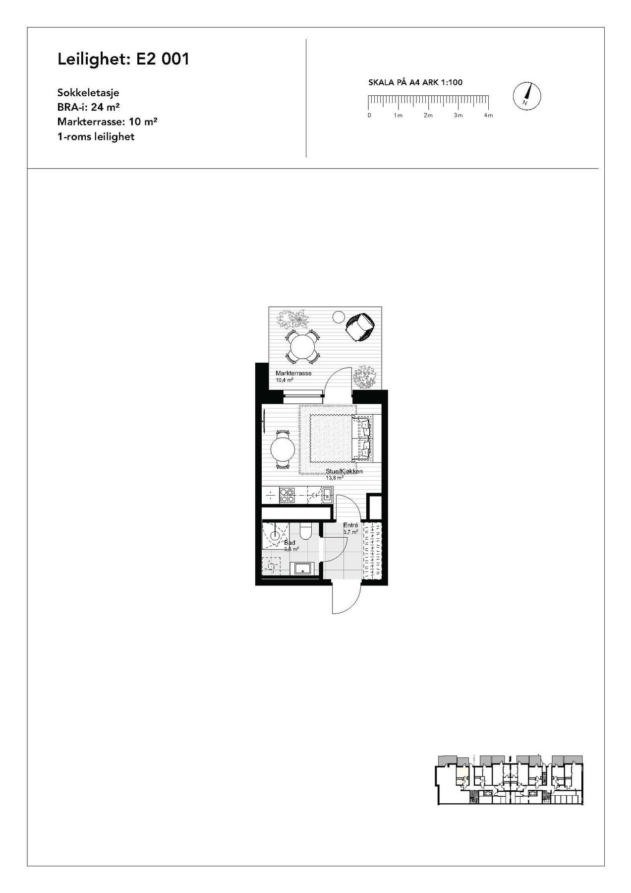 Gjennomtenkt planløsning med bad praktisk plassert ved entré, og stue/kjøkken med direkte utgang til romslig markterrasse. Galleribilde