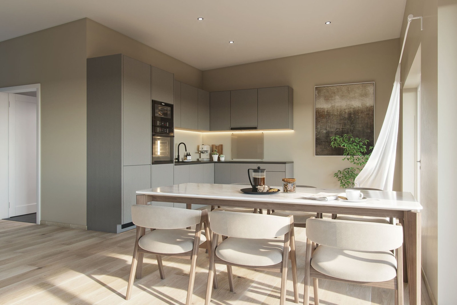 Komplett Epoq kjøkkeninnredning i lun farge medfølger. Galleribilde