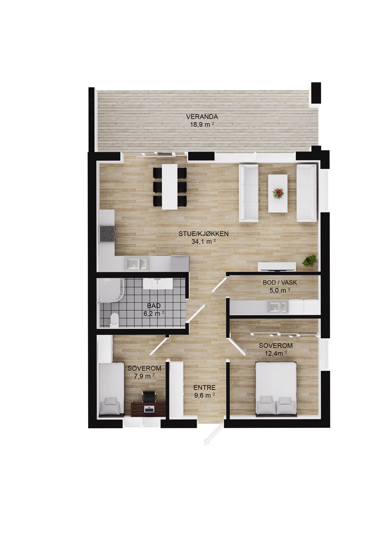 Planskisse leilighet 3 og 6. (Marginale forskjeller mellom leilighetene. Se den enkelte enhet). Galleribilde