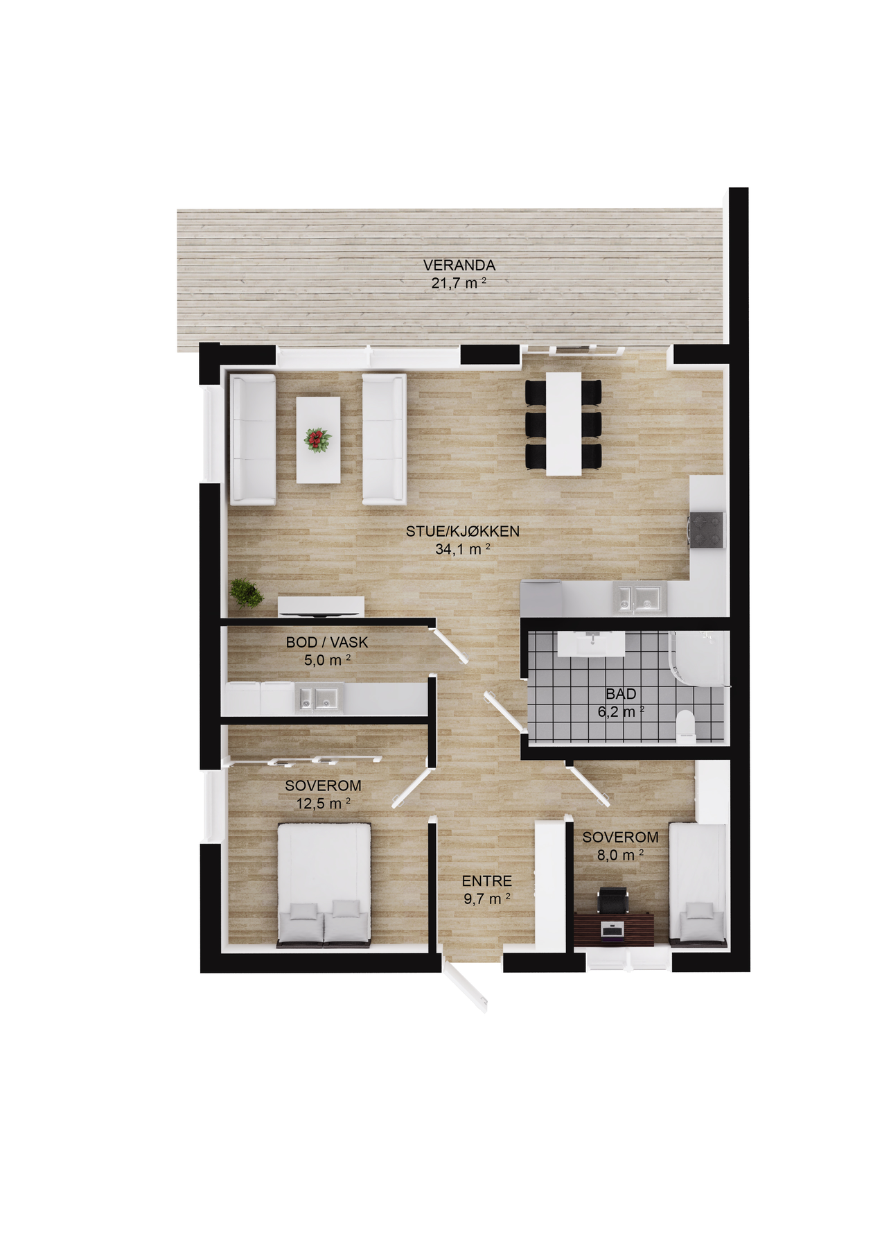 Planskisse leilighet 1 og 4. (Marginale forskjeller mellom leilighetene. Se den enkelte enhet). Galleribilde