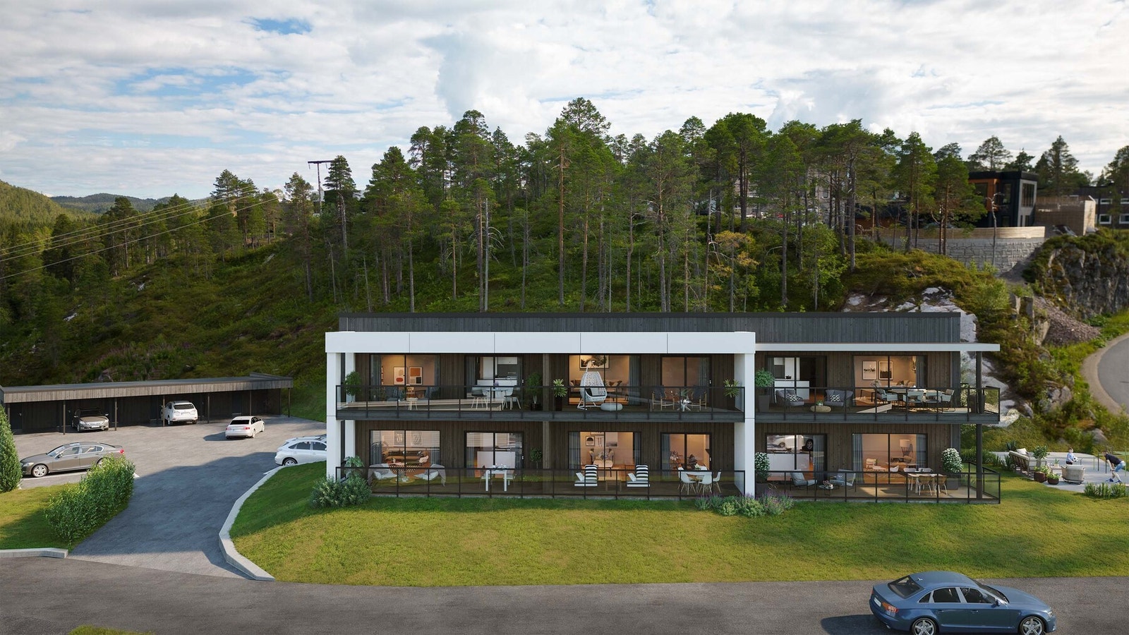 Velkommen til Spillumsmarka borettslag! Moderne leilighetsbygg med umiddelbar nærhet til marka. Galleribilde