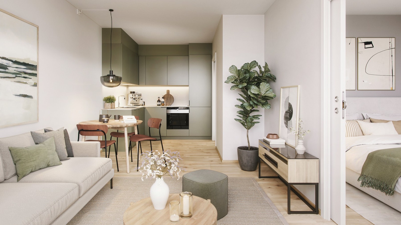 I din nye bolig i Nergrenda kan du enten gå for gode standardløsninger når det
gjelder kjøkkenoverflatene eller velge selv blant et knippe eksklusive tilvalgsmuligheter. Illustrasjon, avvik vil forekomme. Galleribilde