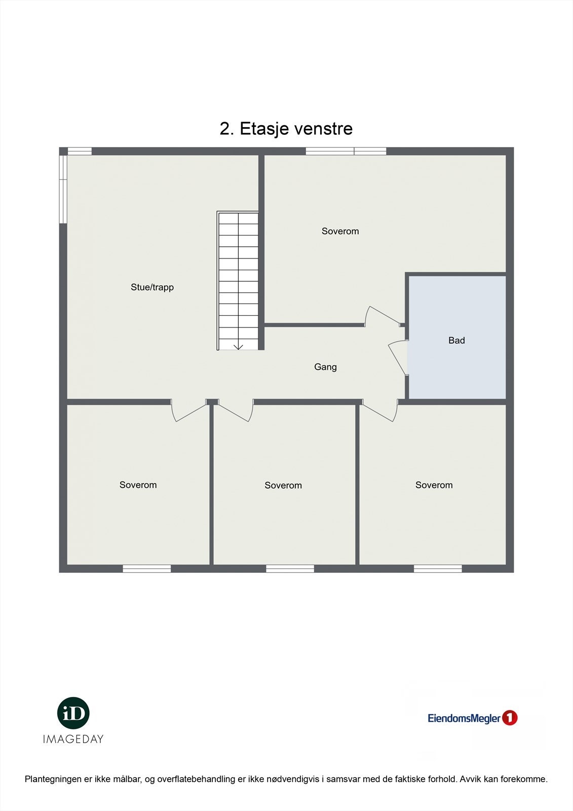 Plantegning av boligens 2. etasje (Skogstien 6B). Boligen er ferdig gipset og badene er ferdig montert Det beste inntrykket får du om du kontakter megler for en visning på byggeplass. Galleribilde