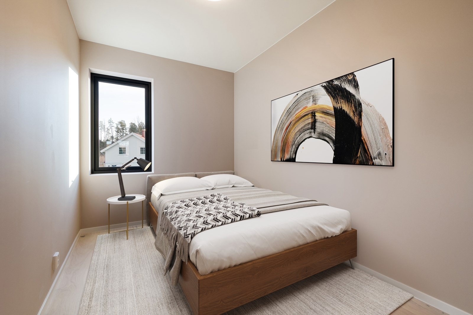 Bilde er fra soverom i tilsvarende bolig av typen leilighet i 6 mannsbolig, størrelse 49 kvm. Bildet er ment
illustrerende og ikke helt samsvarende med standard i Frenvikrønningen Galleribilde