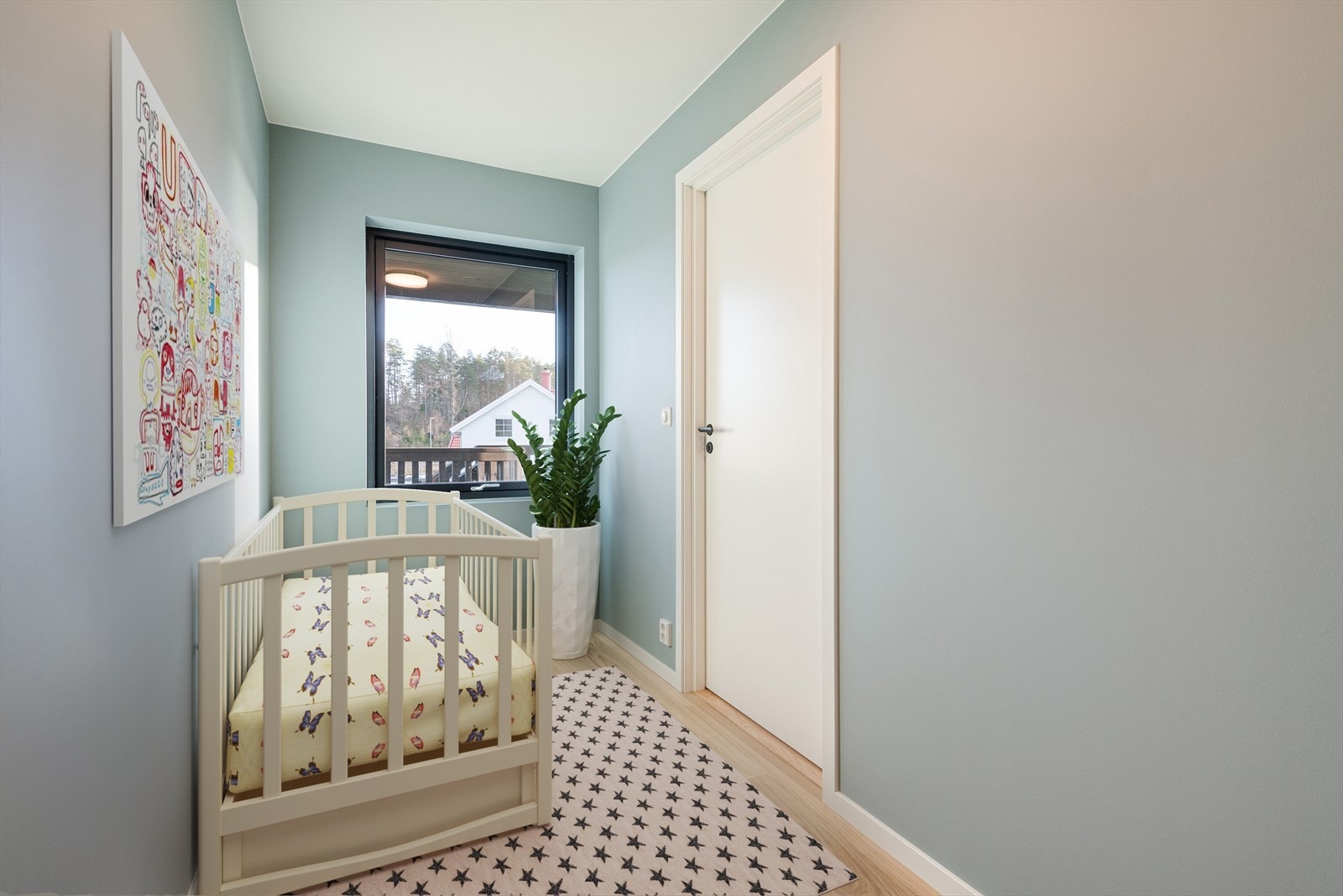 Bilde fra soverom i tilsvarende bolig av typen leilighet i 6 mannsbolig, størrelse 66 kvm. Bildet er ment
illustrerende og ikke helt samsvarende med standard i Frenvikrønningen. Galleribilde