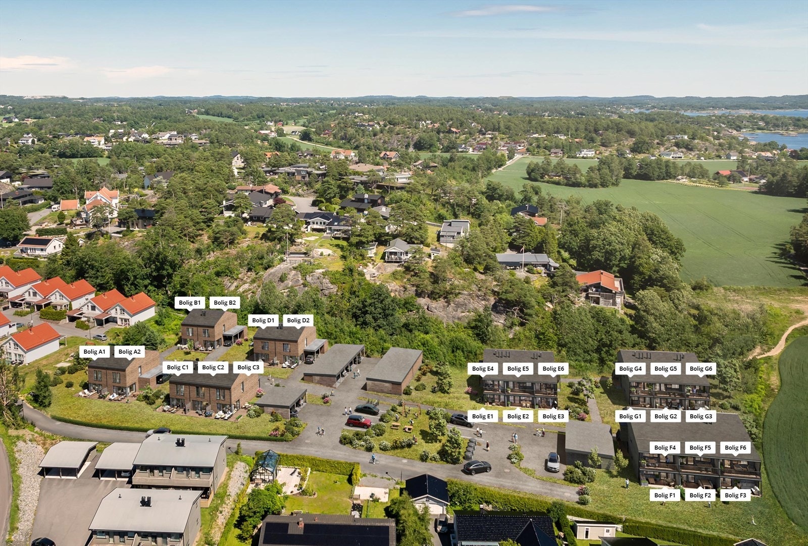 Oversiktsbilde som viser nummerering av boligene. Galleribilde