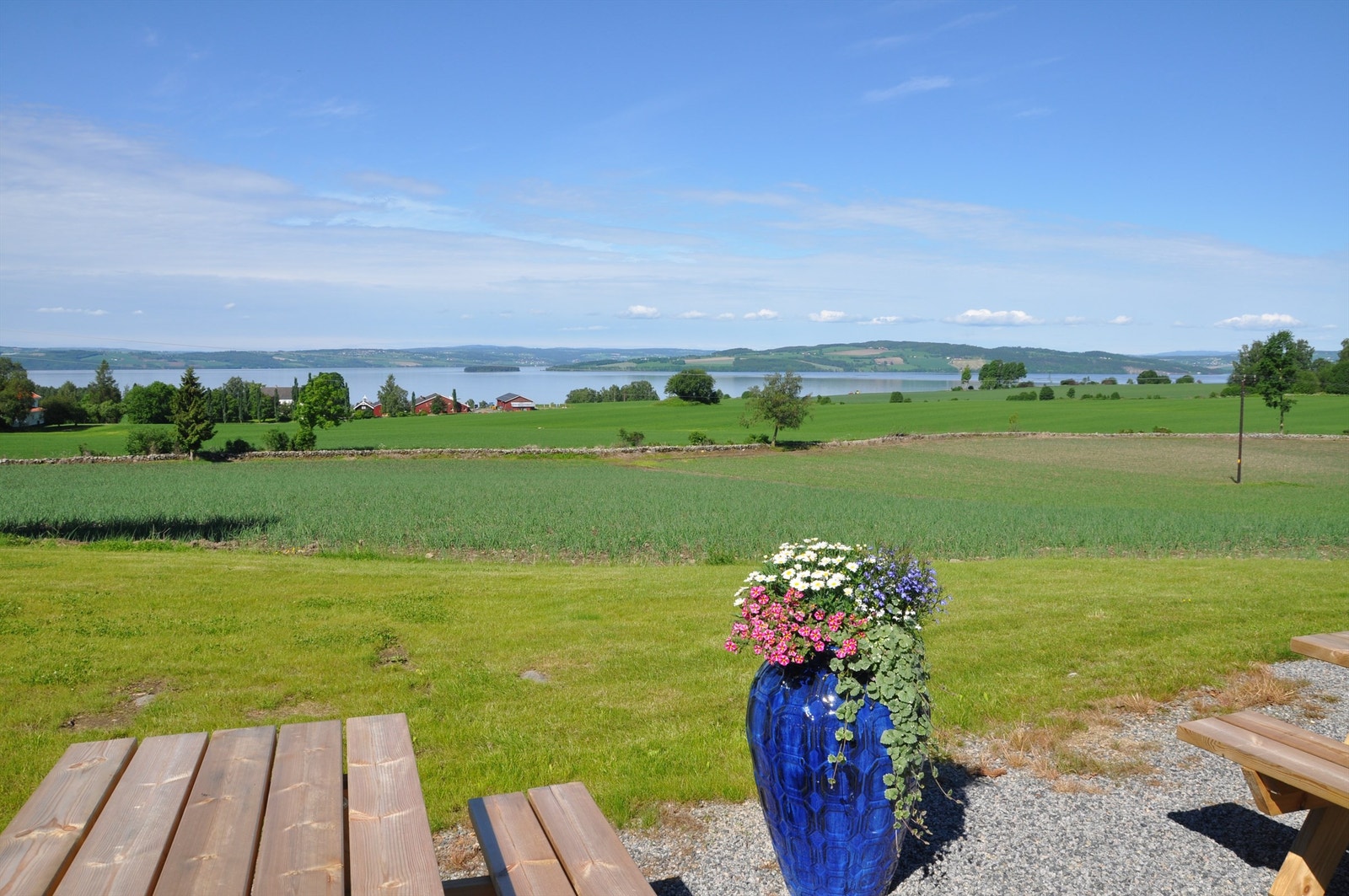 Stange er kjent for sitt vakre kulturlandskap, her fra Fredheim Gårdsutsalg. Foto: Stange kommune / Heidi Kristiansen Galleribilde