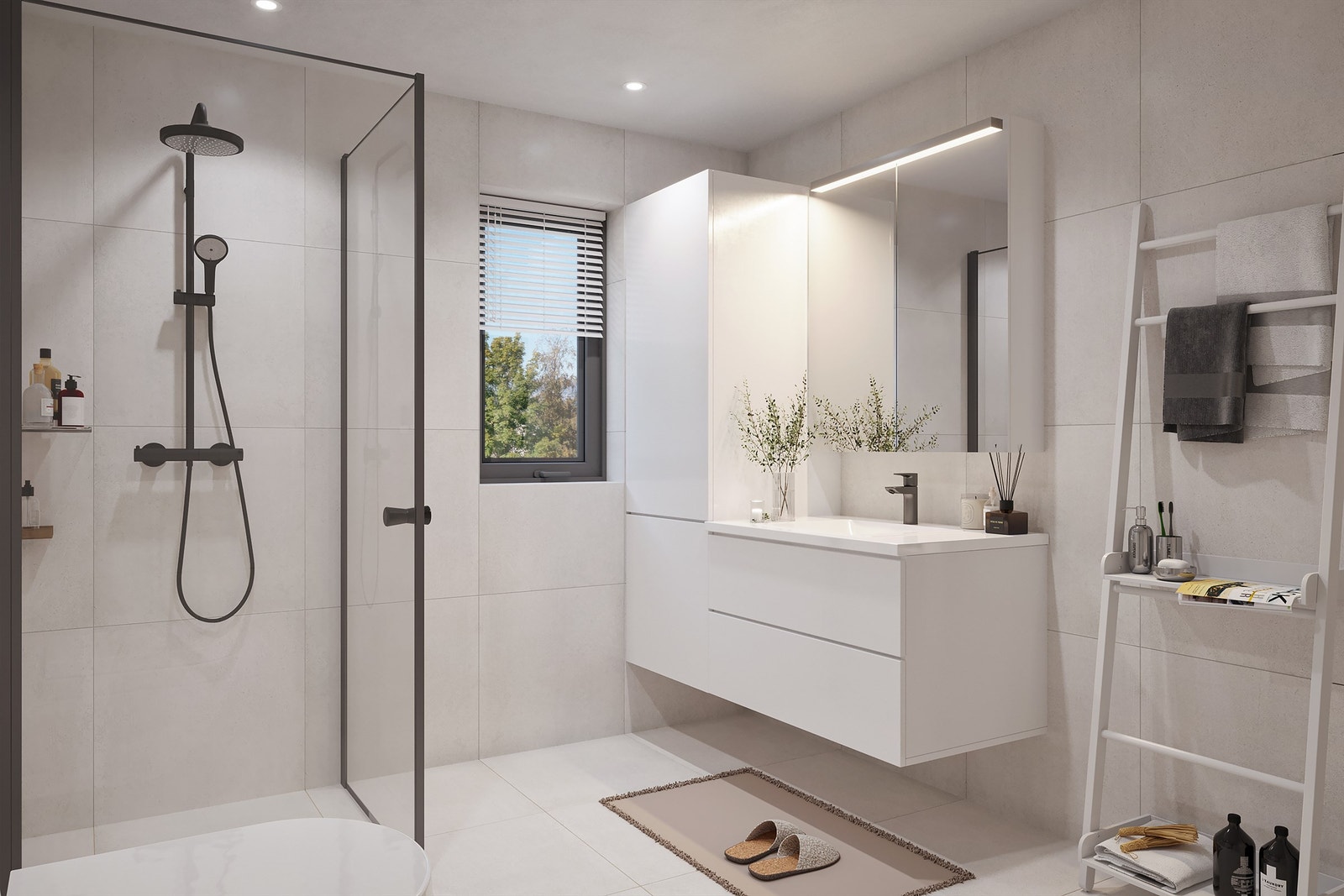 Boligene vil få to bad, ett i hver etasje. I tillegg har de eget vaskerom med direkte adkomst ut. Illustrasjonsbilde og avvik kan forekomme. Galleribilde