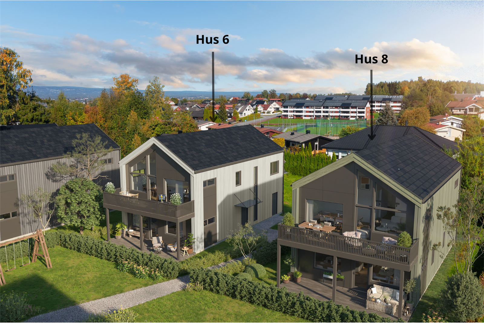 Trinn 1 i Hobergvegen 142 med hus 6 og 8 for salg nå. Illustrasjonsbilde og avvik kan forekomme. Galleribilde