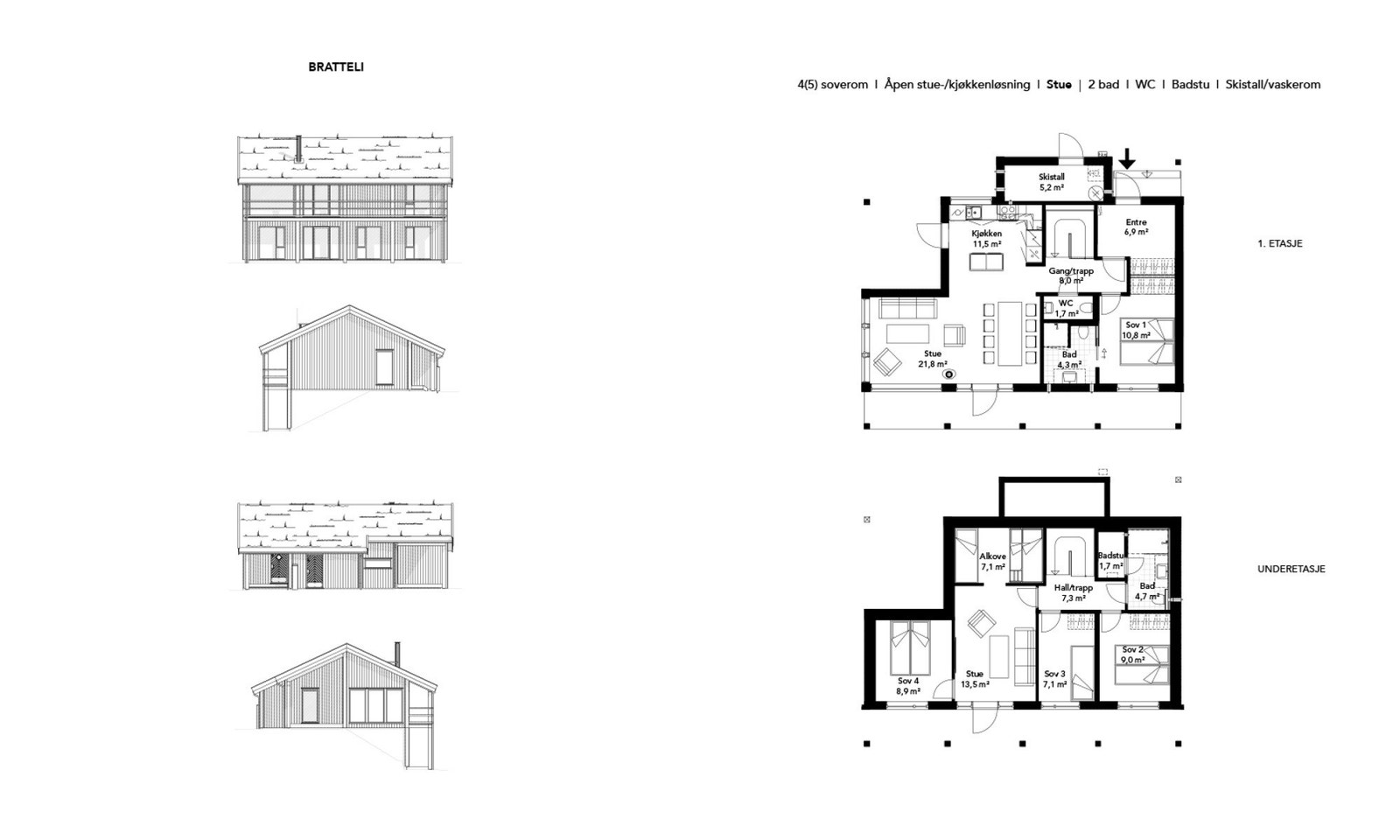 Plantegning hyttemodell Bratteli, bygges på tomt 2 og 6-11. Galleribilde
