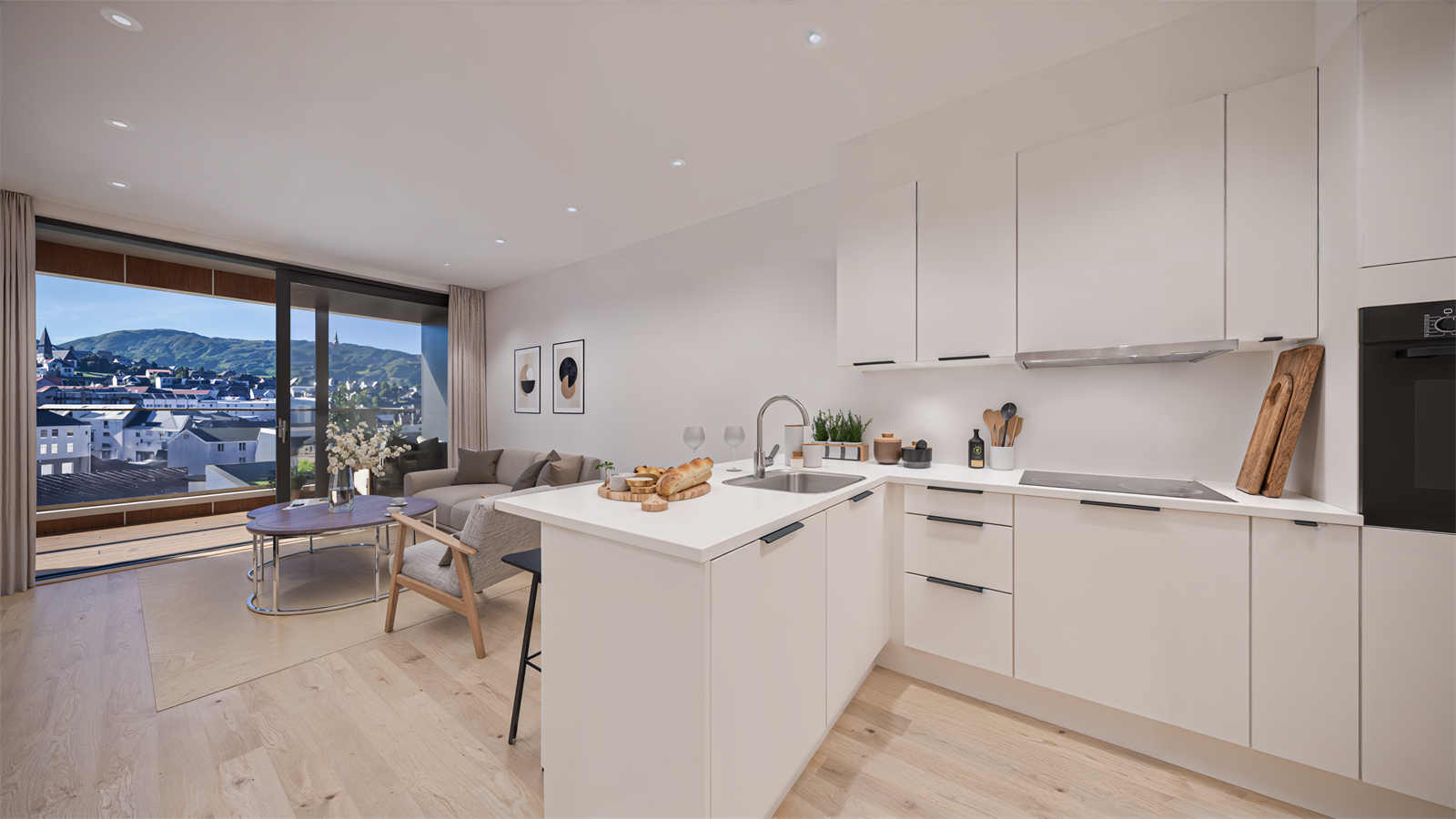 Kjøkken / stue med utgang til overbygd balkong - illustrasjon Galleribilde