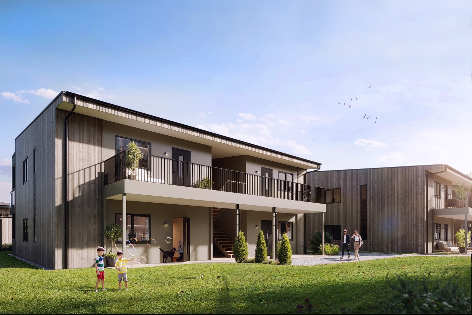 Leilighetene nyter alle godt av romslige og solrike utendørsarealer. Galleribilde