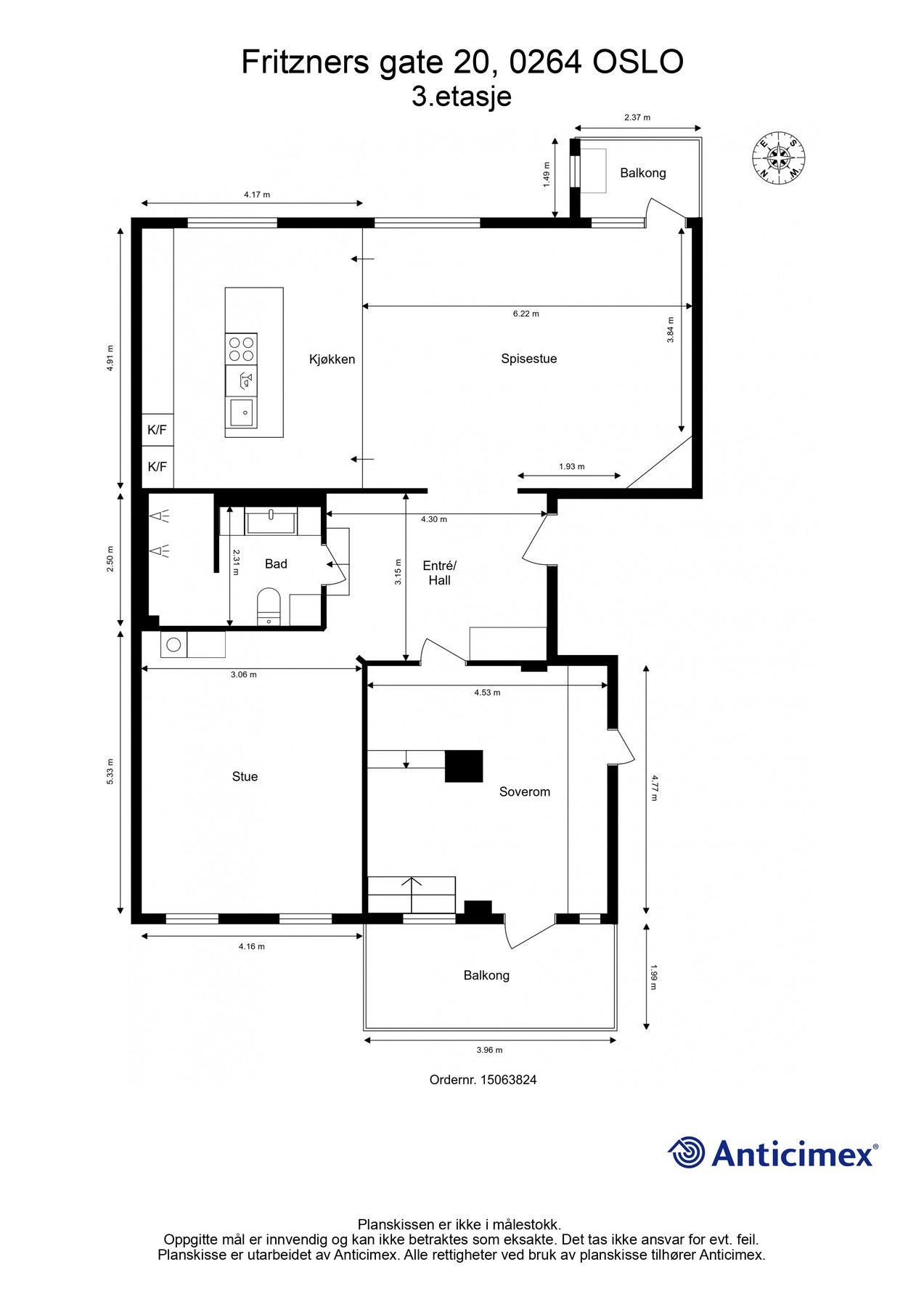 Plantegning - leiligheten ligger i 3. etasje. Galleribilde