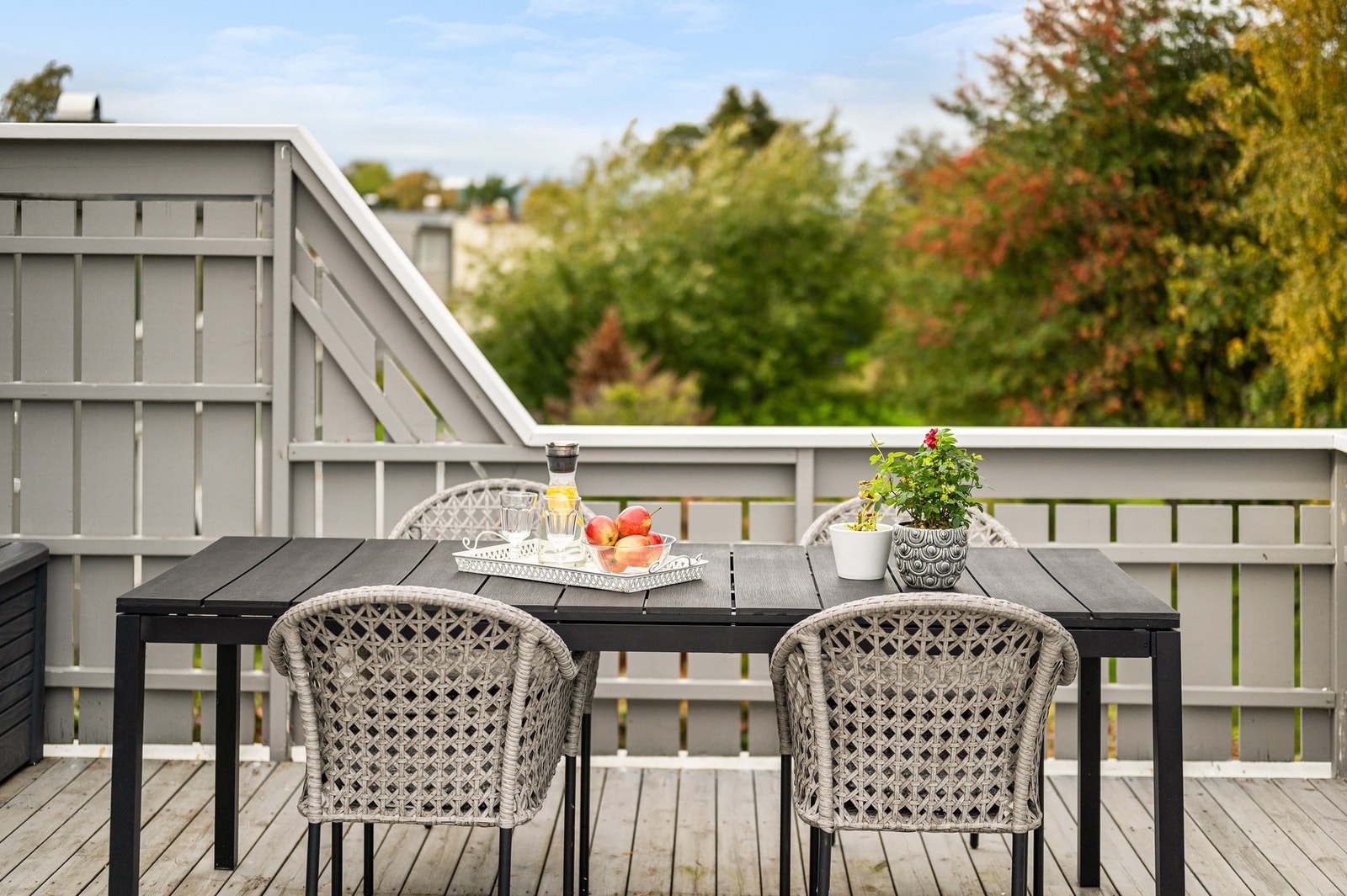 Tilbaketrukket uteplass med skogen tett på. Galleribilde