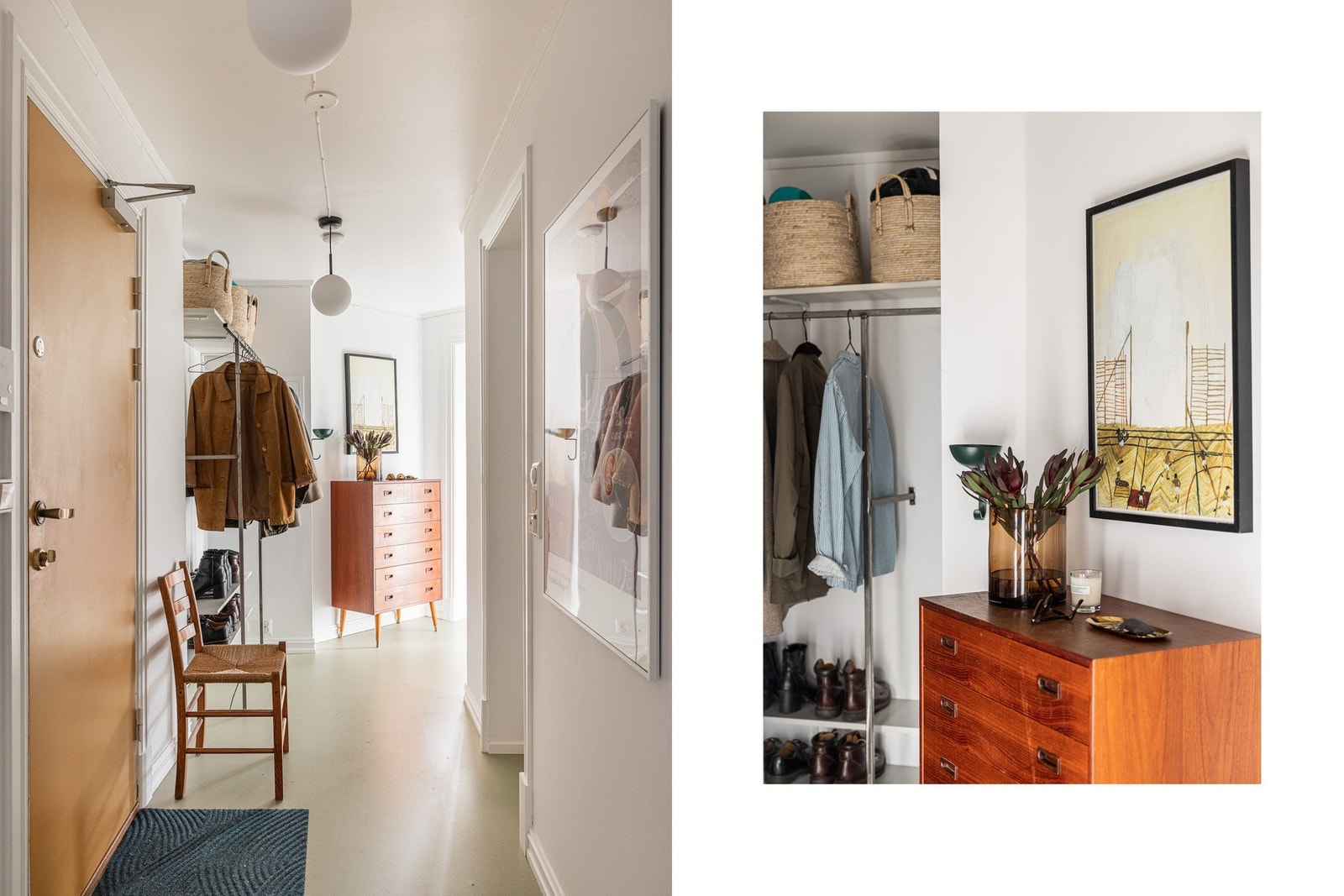 Den langstrakte, lyse entreen gir et godt førsteinntrykk av leiligheten. Galleribilde