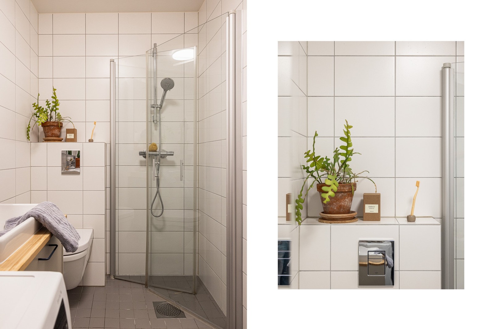 Badet fremstår som velholdt og pent, og det er opplegg og plass til vaskemaskin. Galleribilde