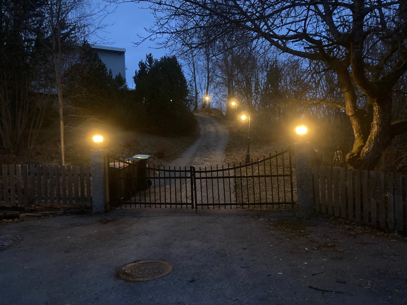 Representativ innkjørsel med belysning. Galleribilde