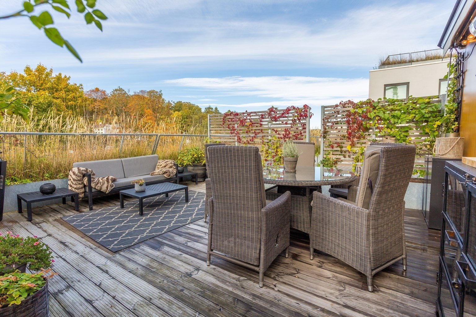 Terrassen har vedlikeholdsfrie terrassebord Galleribilde